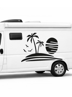 Palmiye ve Günbatımı Temalı Karavan Sticker - Kamp ve Doğa Çıkartması Palmiye ve Günbatımı Temalı Karavan Sticker - Kamp ve Doğa Çıkartması