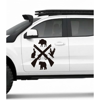 Av Temalı Hayvan Silüetleri Sticker – Domuz, Ayı, Tavşan ve Ördek Avcı Çıkartma
