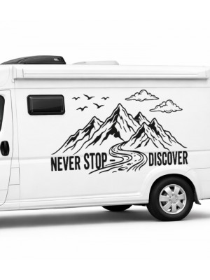 Never Stop - Discover Dağ Zirvesi, Kuş ve Bulut Offroad Karavan Sticker
