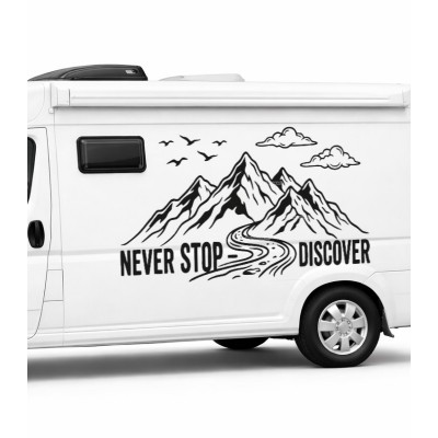 Never Stop - Discover Dağ Zirvesi, Kuş ve Bulut Offroad Karavan Sticker