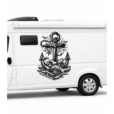 Dalga ve Çapa Deniz Temalı Sticker – Nautical Anchor Tekne Sticker