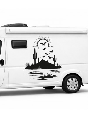 Çöl Manzarası Kaktüs ve Gün Batımı Karavan Sticker