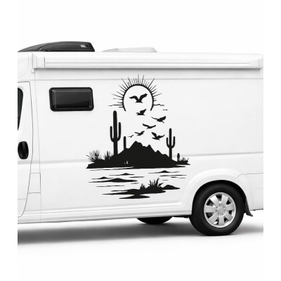 Çöl Manzarası Kaktüs ve Gün Batımı Karavan Sticker