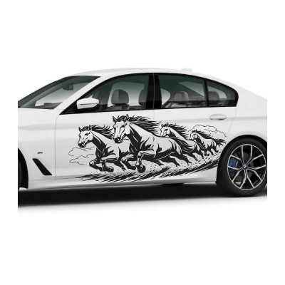 Koşan Atlar Araç Sticker – Dinamik At Deseni Oto Yan Kaplama