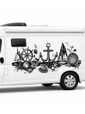 Deniz Temalı Çapa, Dümen ve Yelkenli Sticker – Nautical Dekor Tasarımı
