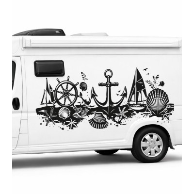 Deniz Temalı Çapa, Dümen ve Yelkenli Sticker – Nautical Dekor Tasarımı