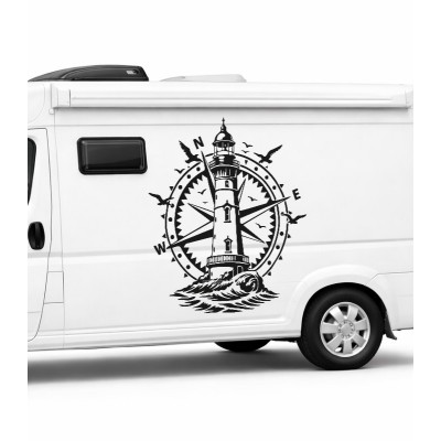 Deniz Feneri ve Pusula Temalı Denizcilik Sticker – Karavan, Tekne ve Araç Dekoru