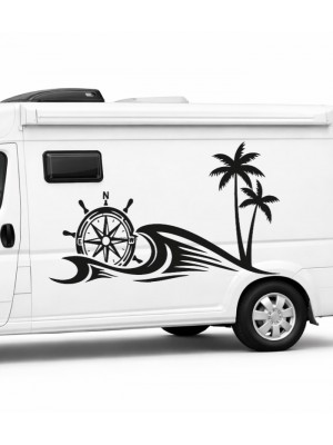 Pusula, Dalga ve Palmiye Temalı Karavan Sticker Pusula, Dalga ve Palmiye Temalı Karavan Sticker