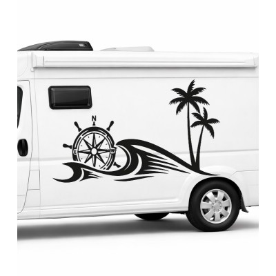 Pusula, Dalga ve Palmiye Temalı Karavan Sticker