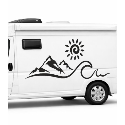 Güneş, Deniz ve Dağ Temalı Karavan Sticker - Outdoor Araç Grafiği