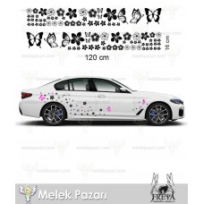 Kelebek ve Çiçekler Araba Sticker 