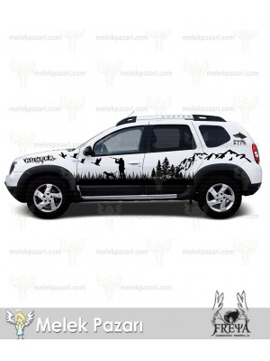 Duster Avcı Sticker, Doğa Manzarası Off Road Çıkartma. Ördek Avı Sticker. Duster Sticker.