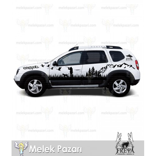 Duster Avcı Sticker, Doğa Manzarası Off Road Çıkartma. Ördek Avı Sticker. Duster Sticker.