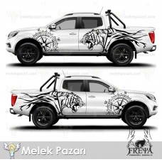 Kaplan ve Pusula Off Road Sticker. Kaplan Kamyonet Yan Gövde Sticker