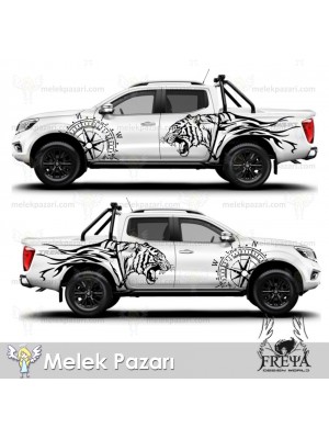Kaplan ve Pusula Off Road Sticker. Kaplan Kamyonet Yan Gövde Sticker