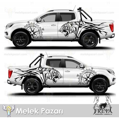Kaplan ve Pusula Off Road Sticker. Kaplan Kamyonet Yan Gövde Sticker