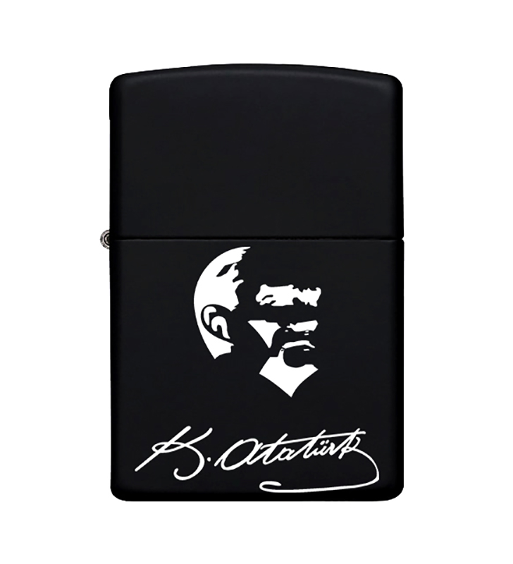 Atatürk Imzalı Zippo Çakmak Benzinli Siyah Metal Çakmak