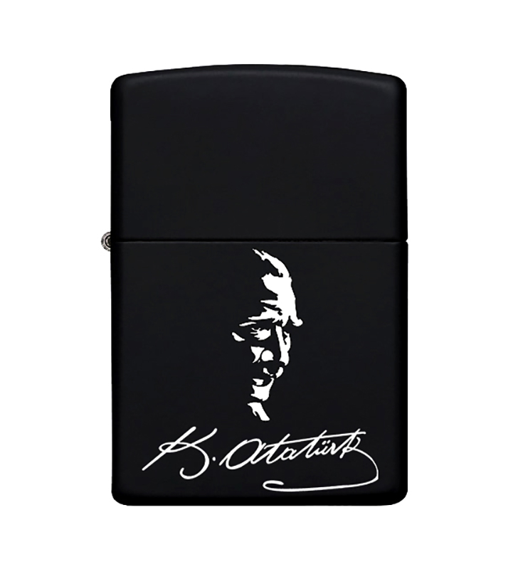 Atatürk Imzalı Zippo Çakmak Benzinli Siyah Metal Çakmak