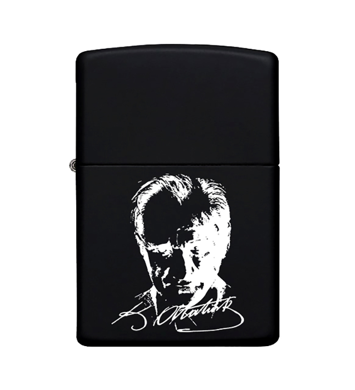 Atatürk Imzalı Zippo Çakmak Benzinli Siyah Metal Çakmak