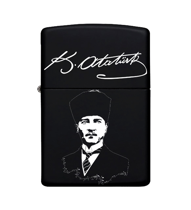 Atatürk Imzalı Zippo Çakmak Benzinli Siyah Metal Çakmak