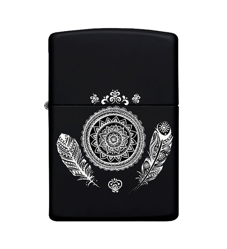 Desenli Zippo Çakmak Benzinli Siyah Metal Çakmak