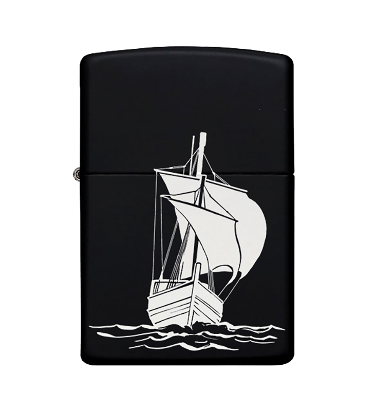 Gemi Desenli Zippo Çakmak Benzinli Siyah Metal Çakmak