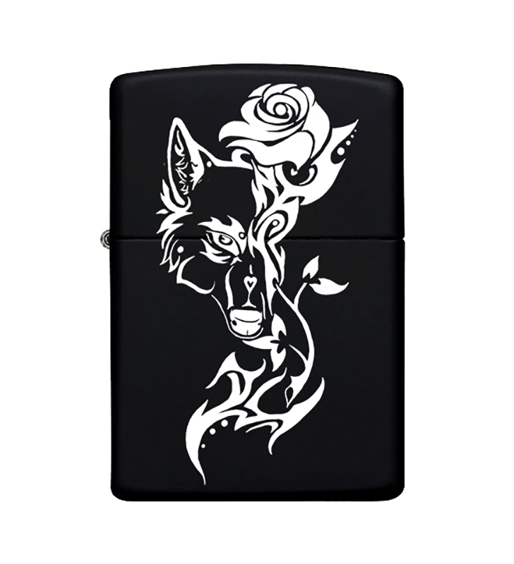 Kurt Desenli Zippo Çakmak Benzinli Siyah Metal Çakmak