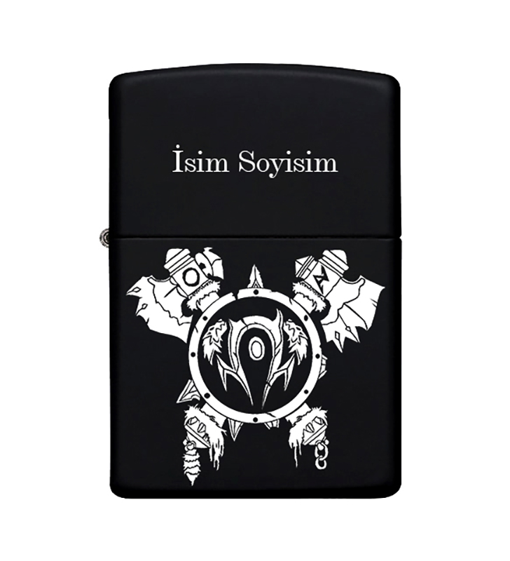 Kalkan Desenli Metal Çakmak Benzinli Siyah Zippo Çakmak