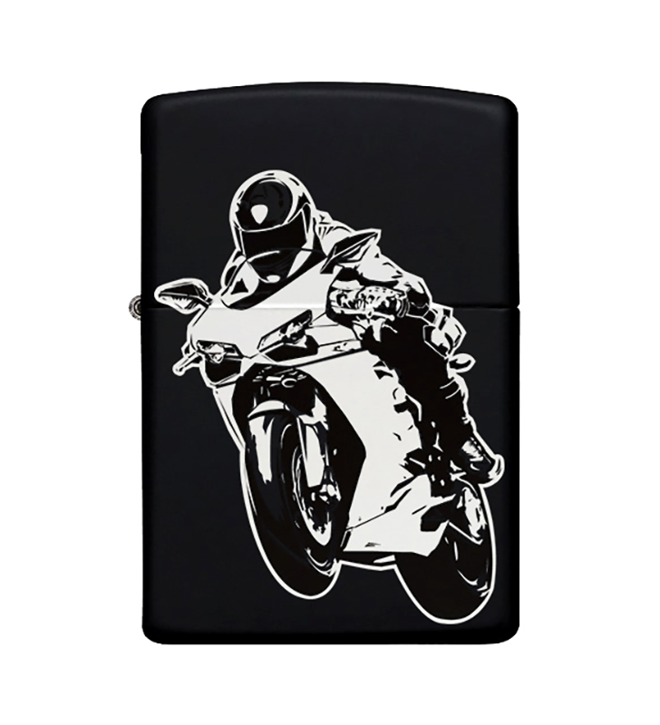 Motor Desenli Metal Çakmak Benzinli Siyah Zippo Çakmak