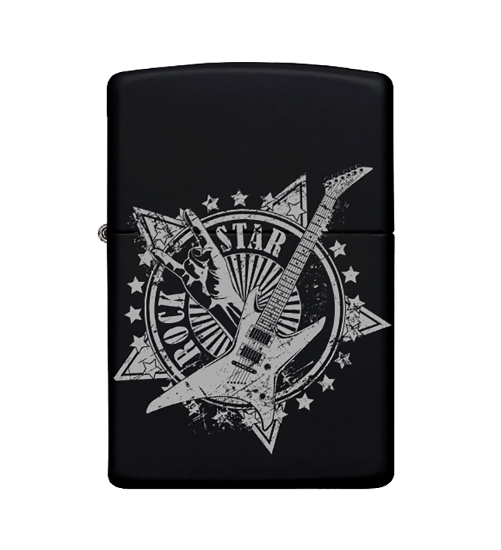 Rock Desenli Metal Çakmak Benzinli Siyah Zippo Çakmak