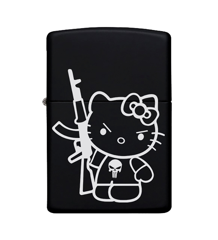 Kitty Desenli Metal Çakmak Benzinli Siyah Zippo Çakmak