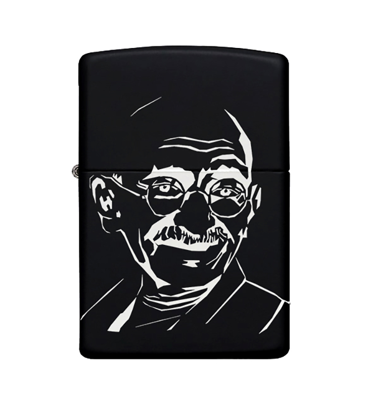 Mahatma Gandhi Desenli Metal Çakmak Benzinli Siyah Zippo Çakmak