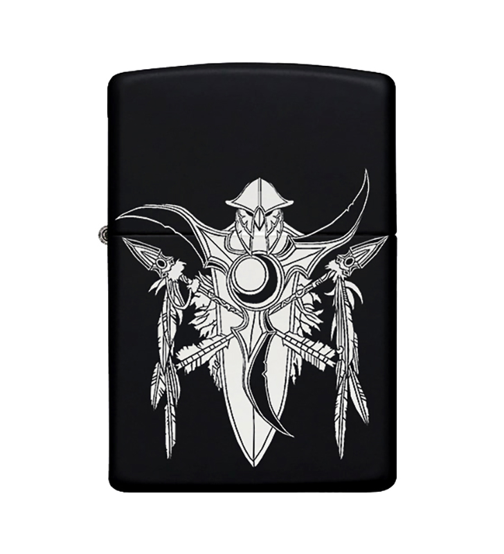 Kalkan Desenli Metal Çakmak Benzinli Siyah Zippo Çakmak