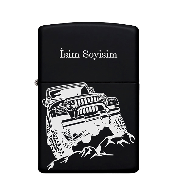 Off Road Desenli Kişiye Özel İsimli Metal Çakmak Benzinli Siyah Zippo Çakmak