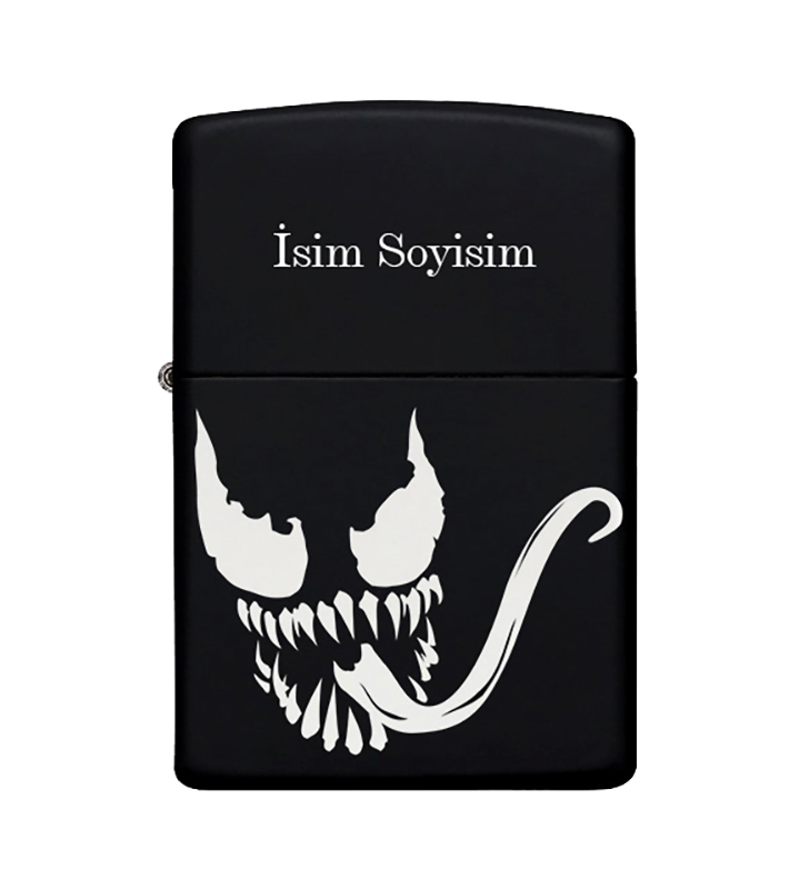 Venom Desenli Kişiye Özel İsimli Metal Çakmak Benzinli Siyah Zippo Çakmak