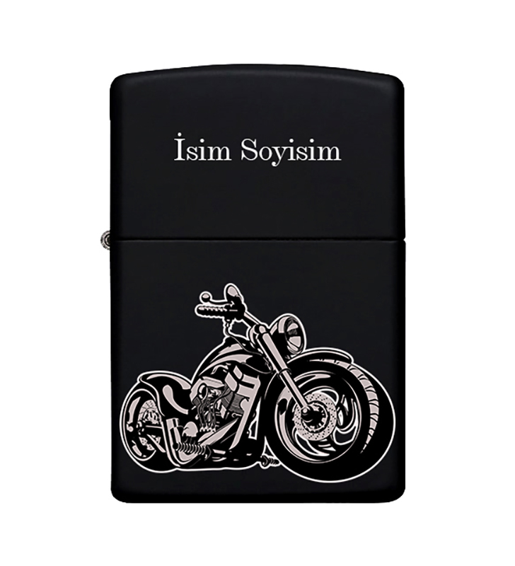 Motor Desenli Kişiye Özel İsimli Zippo Çakmak Benzinli Siyah Metal Çakmak