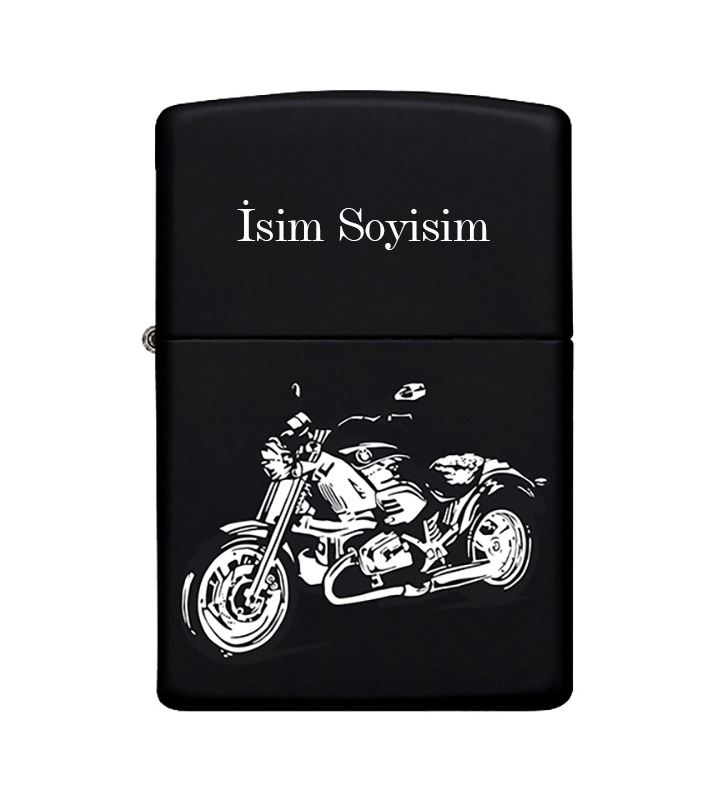 Motor Desenli Kişiye Özel İsimli Zippo Çakmak Benzinli Siyah Metal Çakmak