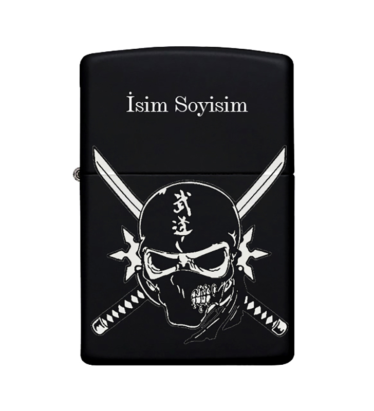 Ninja Desenli Kişiye Özel İsimli Zippo Çakmak Benzinli Siyah Metal Çakmak