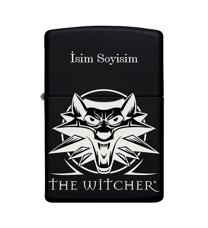 Witcher Desenli Kişiye Özel İsimli Zippo Çakmak Benzinli Siyah Metal Çakmak