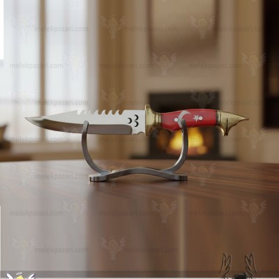 TÜRK Bayrağı Desenli Kurt Başlı Avcı Bıçağı, Kamp Bıçağı