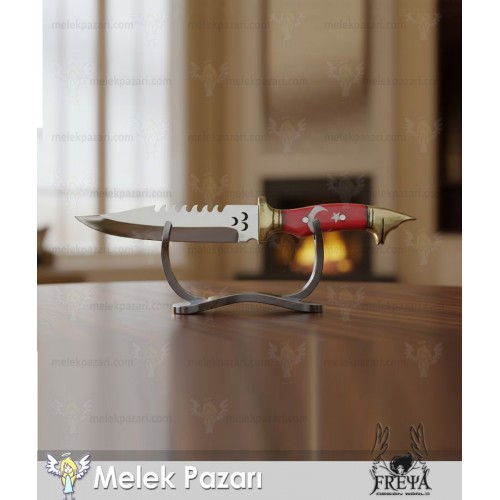 TÜRK Bayrağı Desenli Kurt Başlı Avcı Bıçağı, Kamp Bıçağı