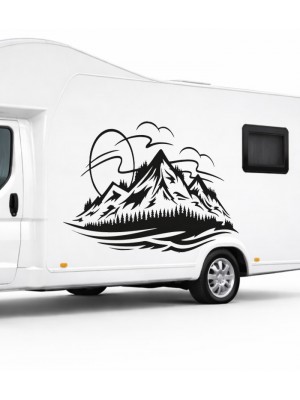 Kamp Dağ Manzarası Offroad, Karavan Sticker