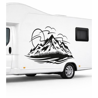 Kamp Dağ Manzarası Offroad, Karavan Sticker