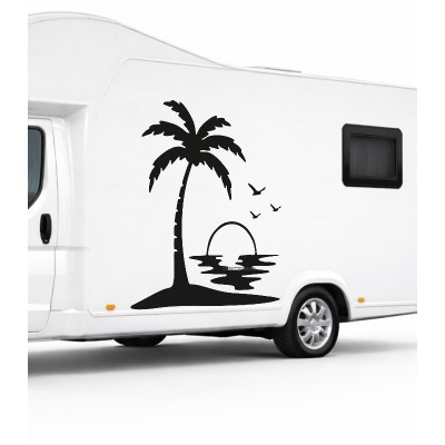 Palmiye ve Gün Batımı Kamp, Karavan Sticker Palmiye ve Gün Batımı Kamp, Karavan Sticker