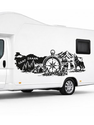 Yazı tercihli Kurt Sürüsü ve Doğa Manzarası, Türkiye Pusula Kamp Sticker Yazı tercihli Kurt Sürüsü ve Doğa Manzarası, Türkiye Pusula Kamp Sticker