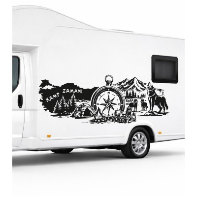 Yazı tercihli Kurt Sürüsü ve Doğa Manzarası, Türkiye Pusula Kamp Sticker Yazı tercihli Kurt Sürüsü ve Doğa Manzarası, Türkiye Pusula Kamp Sticker