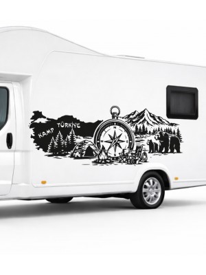 Yazı tercihli Ayı ve Doğa Manzarası, Türkiye Pusula Kamp Sticker Yazı tercihli Ayı ve Doğa Manzarası, Türkiye Pusula Kamp Sticker