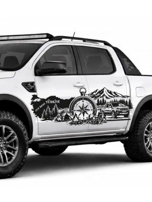 Yazı tercihli Kamyonet Off Road, Türkiye Pusula Kamp Sticker