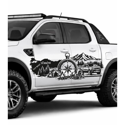 Yazı tercihli Kamyonet Off Road, Türkiye Pusula Kamp Sticker