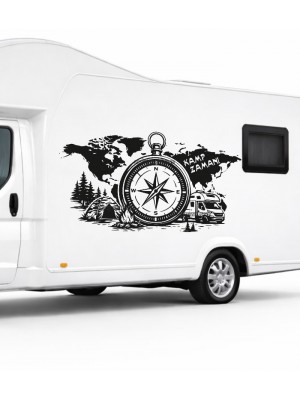 Yazı Tercihli Pusula Dünya MotoKaravan Sticker